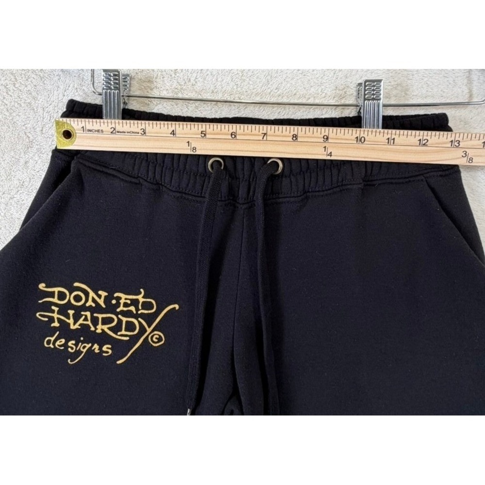 Ed Hardy Tiger Graphic Sweatpants Black Wide Leg Womens XS Retro Gold Foil Y2K - Picture 9 of 12